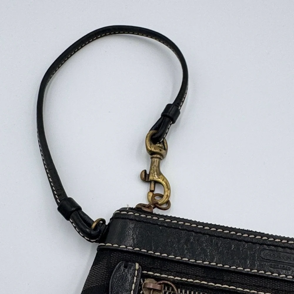 Coach Black and Gray Wristlet with Signature Design